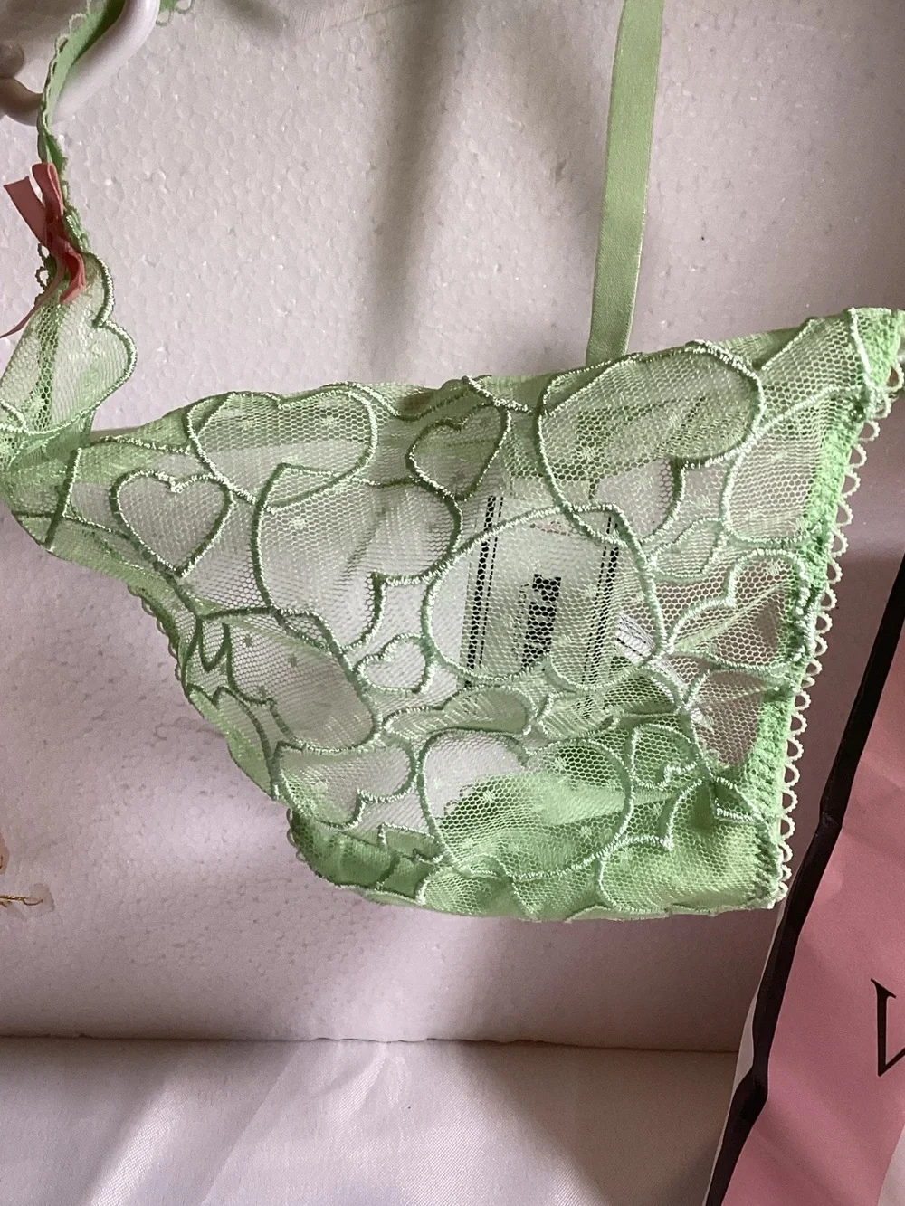 PINK Victoria's Secret Sheer Heart Lace Bikini Panty in Mint Green